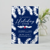 Kerstmaal rode bes kerstblauw folie feestdagenkaart (Staand Voorkant)