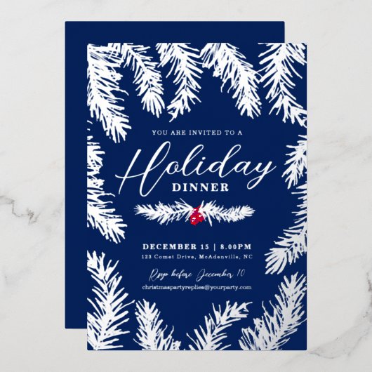 Kerstmaal rode bes kerstblauw folie feestdagenkaart (Voorkant / Achterkant)