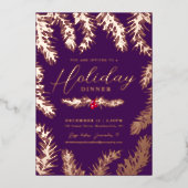 Kerstmaal rode bes paars folie feestdagenkaart (Voorkant)