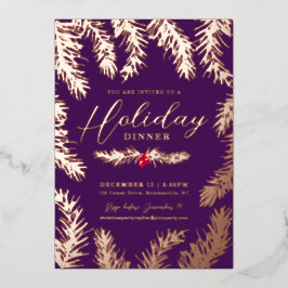 Kerstmaal rode bes paars folie feestdagenkaart