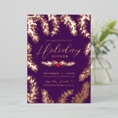 Kerstmaal rode bes paars folie feestdagenkaart (Staand Voorkant)