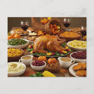 Kerstmaal Thanksgiving Ansichtkaart Gezellige Kers Feestdagenkaart