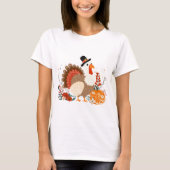 Kerstmaal Turkije Met Pompoenen En Herfstblad T-shirt (Voorkant)