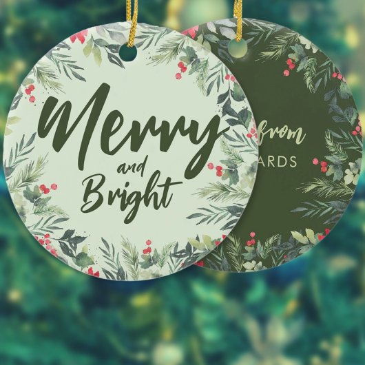 Kerstmaaltijd met botanisch gebladerte als thema keramisch ornament