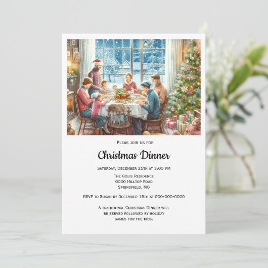 Kerstmaaltijd met het gezin kaart (Staand voorkant)