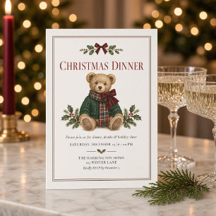Kerstmaaltijd uitnodiging met preppy Schotse ruit