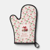Kerstmacarons Rood Lint Groene Patroon Ovenwant (Voorkant)
