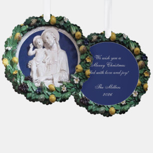 Kerstmadonna en Kind Della Robbia Guirlande Ornament Kaart