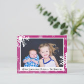 Kerstmagenta Snowflakes familiekaart Briefkaart (Staand voorkant)