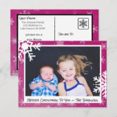 Kerstmagenta Snowflakes familiekaart Briefkaart (Voorkant / Achterkant)