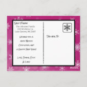 Kerstmagenta Snowflakes familiekaart Briefkaart (Achterkant)