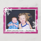 Kerstmagenta Snowflakes familiekaart Briefkaart (Voorkant)