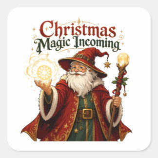 Kerstmagie Aankomende Tovenaar Kerstman Vierkante Sticker