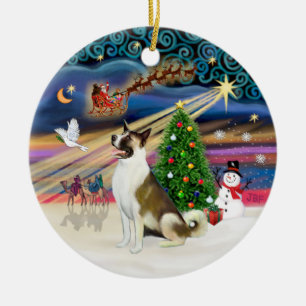 Kerstmagie - Akita (bruin-wit) Keramisch Ornament