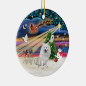 Kerstmagie - Amerikaanse Eskimohond Keramisch Ornament (Rechts)
