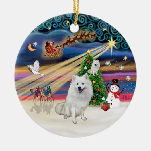 Kerstmagie - Amerikaanse Eskimohond Keramisch Ornament (Voorkant)