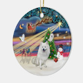 Kerstmagie - Amerikaanse Eskimohond Keramisch Ornament (Links)