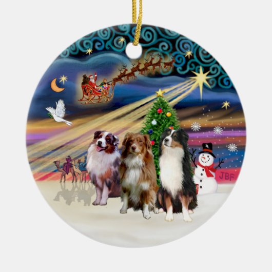 Kerstmagie - Australische herders (drie) Keramisch Ornament (Voorkant)