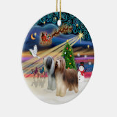 Kerstmagie - Baardcollie (twee staand) Keramisch Ornament (Rechts)