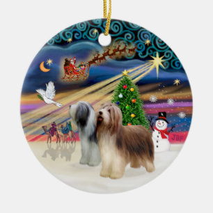 Kerstmagie - Baardcollie (twee staand) Keramisch Ornament