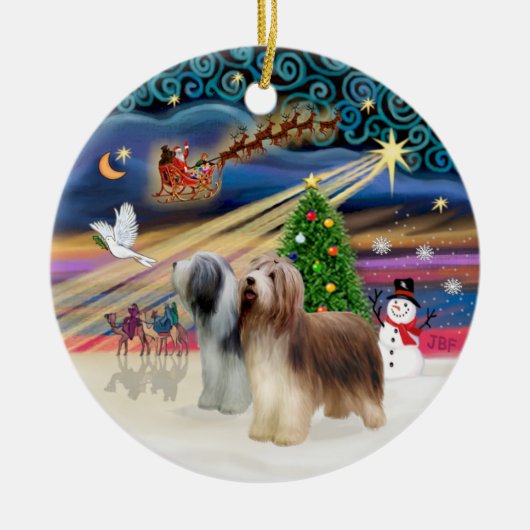Kerstmagie - Baardcollie (twee staand) Keramisch Ornament (Voorkant)