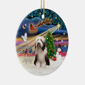 Kerstmagie - Bearded Collie (P) Keramisch Ornament (Rechts)