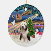 Kerstmagie - Bearded Collie (P) Keramisch Ornament (Links)