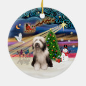 Kerstmagie - Bearded Collie (P) Keramisch Ornament (Achterkant)