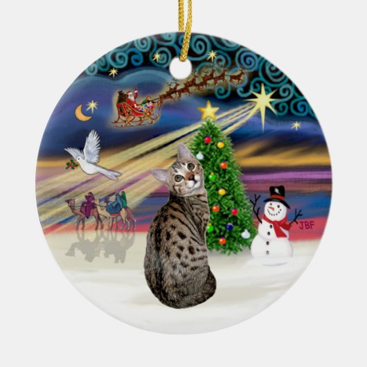 Kerstmagie -Bengal Kat Keramisch Ornament (Voorkant)