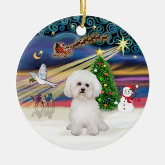 Kerstmagie - Bichon Frise 2 Keramisch Ornament (Voorkant)