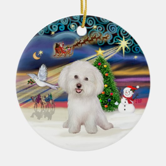 Kerstmagie - Bichon Frise #7 Keramisch Ornament (Voorkant)