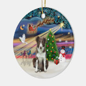 Kerstmagie - Border Collie (bruin-wit) Keramisch Ornament (Links)