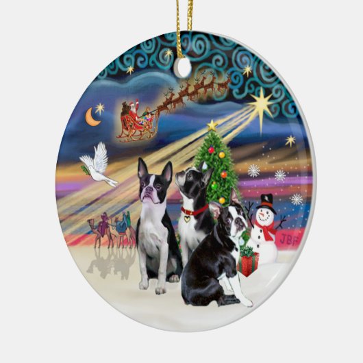 Kerstmagie - Boston Terriers (drie) Keramisch Ornament (Links)