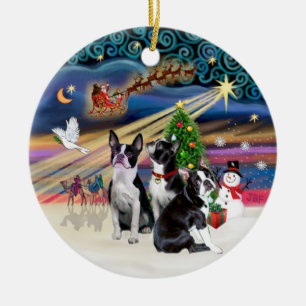 Kerstmagie - Boston Terriers (drie) Keramisch Ornament