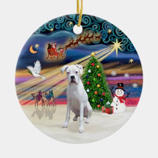 Kerstmagie - Boxer (wit) Keramisch Ornament (Voorkant)