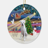 Kerstmagie - Boxer (wit) Keramisch Ornament (Links)