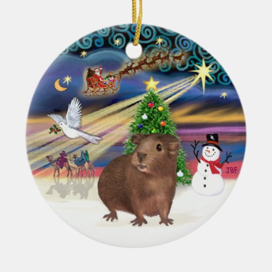 Kerstmagie - Bruine Cavia Keramisch Ornament (Voorkant)