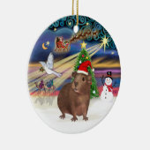 Kerstmagie - Bruine cavia (kerstmuts) Keramisch Ornament (Rechts)