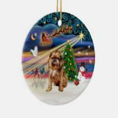 Kerstmagie - Brussels Griffon (rood) Keramisch Ornament (Rechts)
