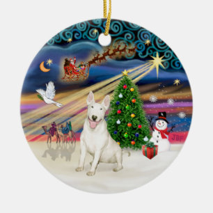Kerstmagie - Bull Terrier 4 (lachend) Keramisch Ornament