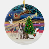 Kerstmagie - Bull Terrier (gestreept-wit) Keramisch Ornament (Achterkant)