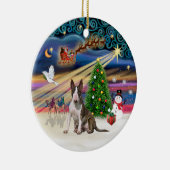 Kerstmagie - Bull Terrier (gestreept-wit) Keramisch Ornament (Rechts)