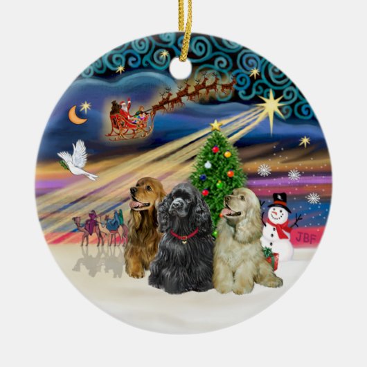 Kerstmagie - Cocker Spaniels (drie) Keramisch Ornament (Voorkant)