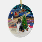 Kerstmagie - Collie (drie kleuren) Keramisch Ornament (Rechts)