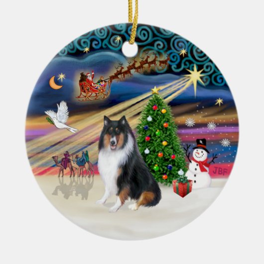 Kerstmagie - Collie (drie kleuren) Keramisch Ornament (Voorkant)