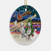 Kerstmagie - Dalmatiërs (twee) Keramisch Ornament (Rechts)