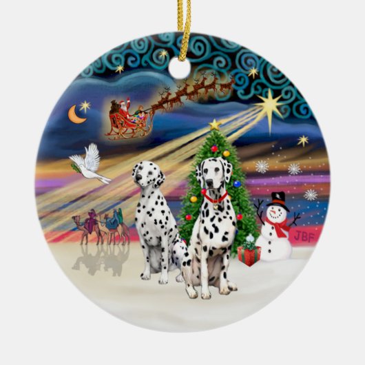 Kerstmagie - Dalmatiërs (twee) Keramisch Ornament (Voorkant)