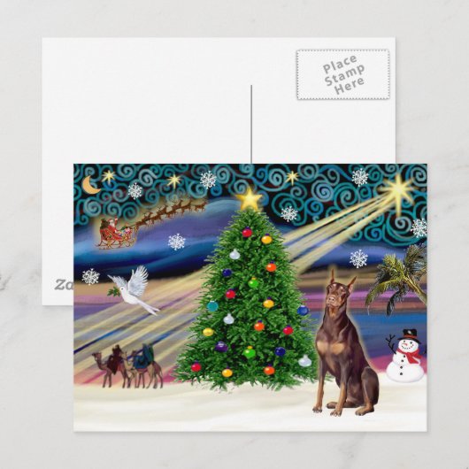 Kerstmagie Doberman Pinscher (rood) Feestdagenkaart (Voorkant / Achterkant)