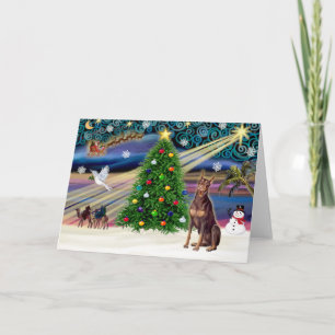 Kerstmagie Dobermann Pinscher (rood) Feestdagen Kaart