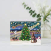 Kerstmagie Dobermann Pinscher (rood) Feestdagenkaart (Staand voorkant)